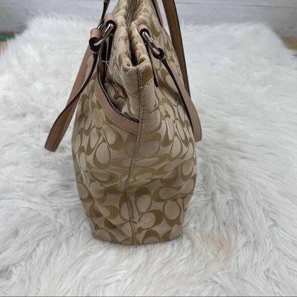 Coach Signature Logo Canvas Stripe Tote Bag - Picture 5 of 11